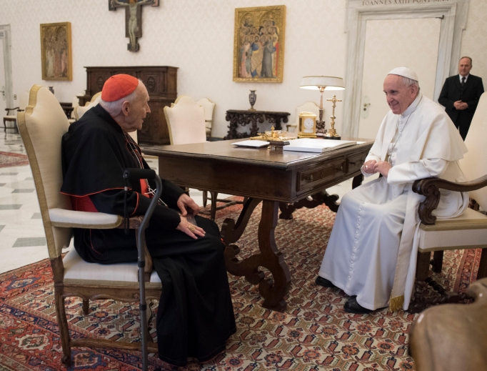 Cardinal Theodore McCarrick meets with Pope Francis in July 2018.