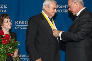 Past Supreme Knight Virgil Dechant receiving the Gaudium et Spes Award, the Knights of Columbus highest honor in 2012.