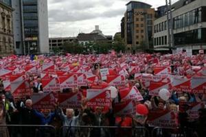 Protesters attend the ‘March for Their Lives’ rally in Belfast Sept. 7. 