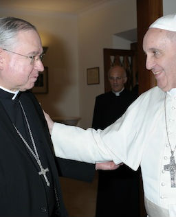 Archbishop Jose Gomez meets with Pope Francis in St. Martha's House.