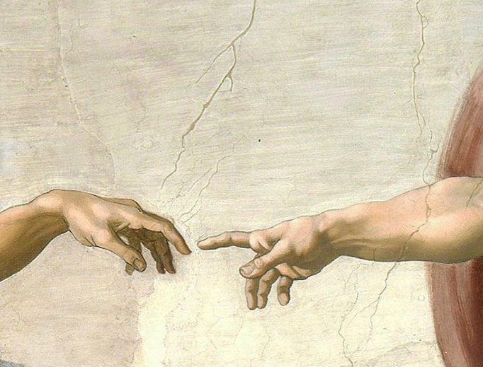 Michelangelo, “Creation of Adam” (detail), Sistine Chapel Ceiling (1508-1512)