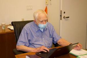Dr. Thomas Wallace conducts a telemedicine call at the Order of Malta Clinic in Oakland, California.