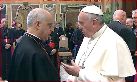 Pope Francis meeting Archbishop Rino Fisichella, president of the Pontifical Council for Promoting the New Evangelization, after delivering today's address. 
