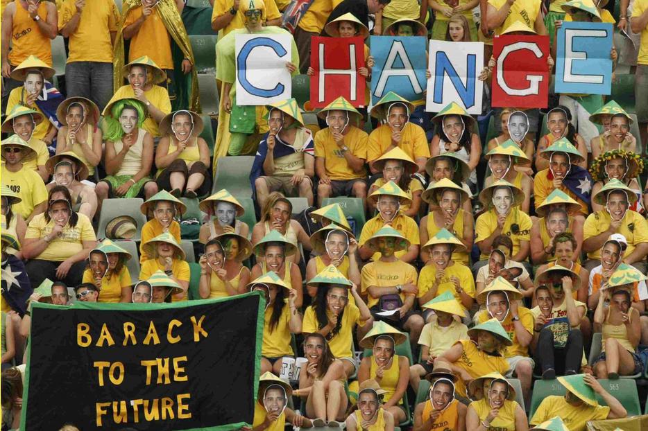 Obama cheerleaders at the Australian Open tennis tournament.