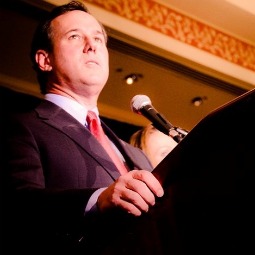 Rick Santorum speaks at a rally in Missouri on the evening of Feb. 7, when he won three GOP races. 