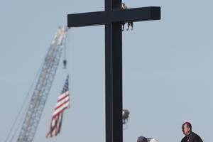 Pope Francis visits a memorial to immigrants before the celebration of Mass at the Juárez City fairgrounds on Feb. 17, 2016.



