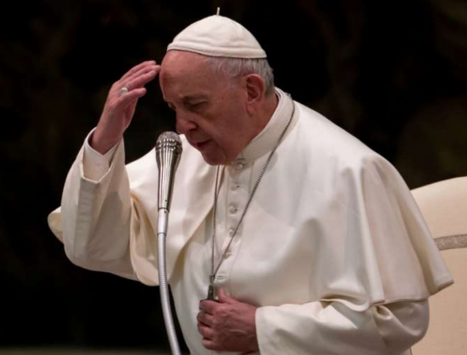 Pope Francis prays during his General Audience, June 2019. 