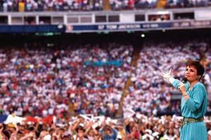 Below, Dana Scallon was blessed to meet Pope St. John Paul II at World Youth Day 1993, when she performed the theme song (above). In addition, in 1987, she met Mother Teresa when the holy nun came to London to found a house in the city for the homeless and  poor. 