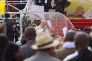 Pope Francis arrives for Mass in Antananarivo, Madagascar Sept. 8, 2019.
