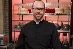 Father Adam Young is learning how to cook on Worst Cooks in America.