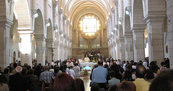Sunday morning Mass at the Church of St. Catherine, next to the Church of the Nativity in Bethlehem.