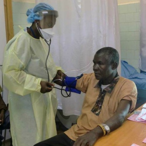 A patient is examined at St. Joseph’s Catholic Hospital in Monrovia, Liberia. The hospital's director, Brother Patrick Nshamdze, died Aug. 2 after contracting the Ebola virus.