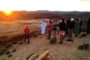 Wyoming Catholic College’s chaplaincy plays a vital role in the life of its students, including at outdoor Masses. 
