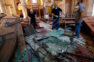 A picture shows destruction inside St. George Maronite Church amid recovery efforts on Aug. 5, in the aftermath of a Aug. 4 massive explosion in the Lebanese capital of Beirut. 