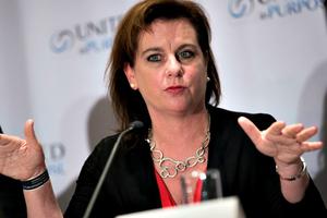 Marjorie Dannenfelser, president of Susan B. Anthony List, speaks during a press conference following a meeting with Republican presidential candidate Donald Trump at the Marriott Marquis Hotel, June 21 in New York City. Dannenfelser was recently appointed to lead Trump’s national pro-life coalition.