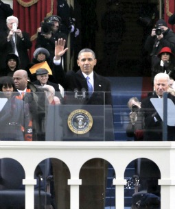 President Barack Obama waves after his speech at the ceremonial swearing-in during the 57th Presidential Inauguration Jan. 21 on the West Front of the U.S. Capitol in Washington.