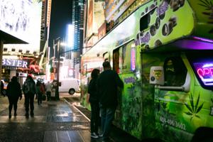 Marijuana vendor parked in Times Square. 