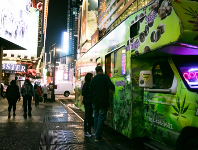 Marijuana vendor parked in Times Square. 
