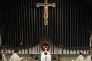 Above, Bishop James Conley celebrates Advent Mass for the diocesan staff at the John XXIII Pastoral Center in Lincoln, Nebraska. Below, Mass being said ad orientem at Star of the Sea and Holy Rosary parishes. 
