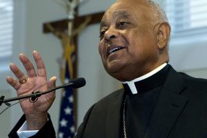 Archbishop Wilton Gregory speaks during a news conference at the Washington Archdiocesan Pastoral Center in Hyattsville, Maryland, April 4. Archbishop Gregory will succeed Cardinal Donald Wuerl. 