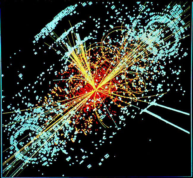 Computer simulation of a Higgs boson event