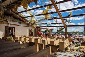 Tornado damage at St. John the Evangelist, Emory, Texas.