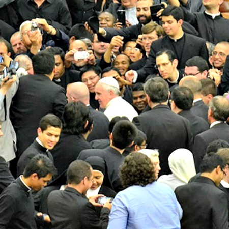 Pope Francis meets with seminarians from the Pontifical Roman universities on May 12.

