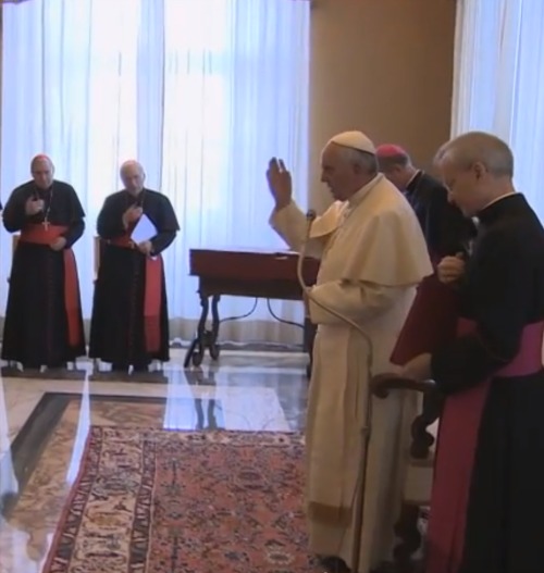 Pope Francis blesses a group of Spanish bishops during their ad limina visit to the Vatican. 