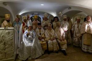 Bishops of the USCCB's Region XV in the grotto of St Peter's Basilica during their ad limina visit, Feb. 18, 2020. 
