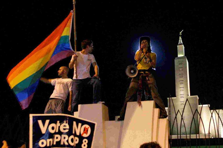 Nov. 6 protest at the Los Angeles Temple of the Church of Jesus Christ of Latter-day Saints.