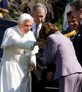 U.S. Speaker Nancy Pelosi kisses Pope Benedict XVI's ring at the White House last April.