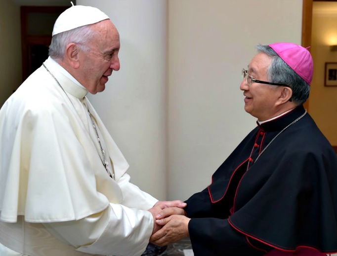 Archbishop Hyginus Kim Hee-joong, the president of the Korean Catholic Bishops' Conference, meets with Pope Francis (above) and Cardinal Pietro Parolin, the Vatican secretary of state (below).