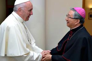 Archbishop Hyginus Kim Hee-joong, the president of the Korean Catholic Bishops' Conference, meets with Pope Francis (above) and Cardinal Pietro Parolin, the Vatican secretary of state (below).