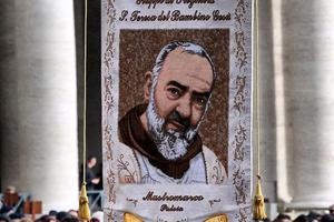 St. Pio banner is St. Peter's Square Feb. 6