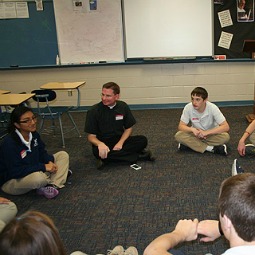 Father Joseph Faulkner's Latin class at St. Cecilia's High School in Hastings, Neb., plays a Latin-speaking game. 