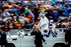 Pope Francis rides through St. Peter's Square May 15, 2019. 