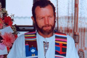 Above, Father Stanley Rother, who will be beatified Sept. 23 in Oklahoma City. Below, Sister Marita (Betty) and Stanley as teenagers, the Rother family in the 1960s and Father Rother speaking to a child in Guatemala.