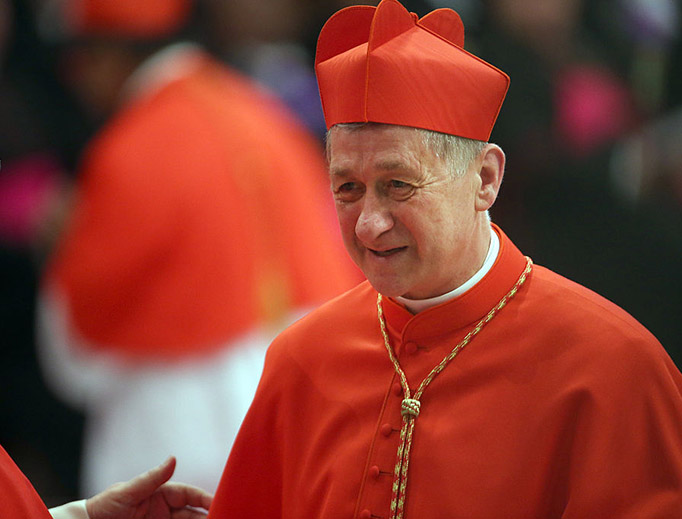 Cardinal Blase Cupich greets fellow cardinals at the Nov. 19, 2016, public consistory at St. Peter’s Basilica.