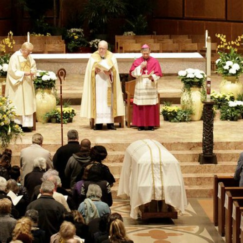 Cardinal George's funeral vigil at Chicago's Holy Name Cathedral in Chicago on April 21.
