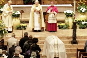 Cardinal George's funeral vigil at Chicago's Holy Name Cathedral in Chicago on April 21.

