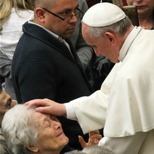 Pope Francis greets attendees at an audience for the deaf and blind March 29.
