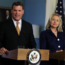 COMMON CAUSE. U.S. Secretary of State Hillary Clinton and Canadian Foreign Minister John Baird participate during a joint press availability last August at the State Department in Washington, D.C. Both of their governments now have official efforts to monitor religious freedom issues around the world. 