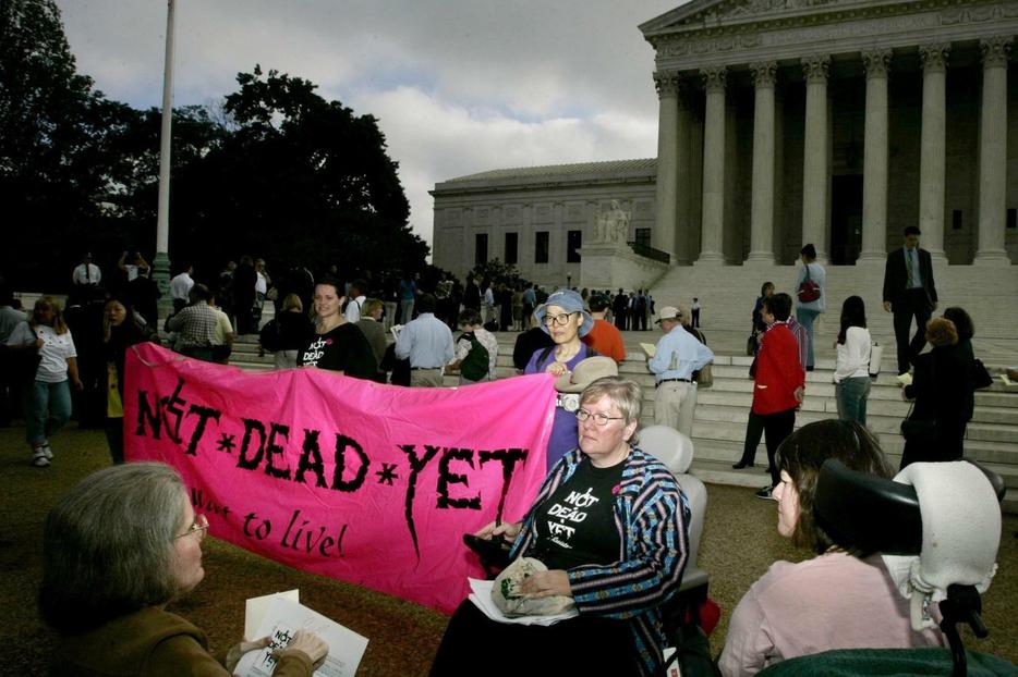 Disabled people rally against assisted suicide.