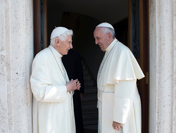 Pope Francis visits Pope Emeritus Benedict XVI at the Monastery of Mater Ecclesiae in Vatican City on June 30, 2015. (Credit: © L'Osservatore Romano)