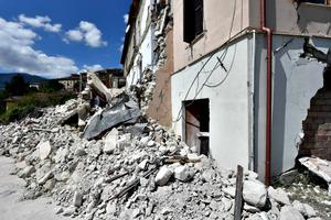 Rubble surrounds a damaged building on Aug. 24 in Accumoli, Italy. Central Italy was struck by a powerful, 6.2-magnitude earthquake in the early hours, which has killed at least three people and devastated dozens of mountain villages.