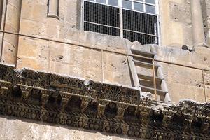 The ladder at the Church of the Holy Sepulchre in Jerusalem