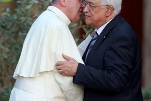 Pope Francis meets Palestinian President Mahmoud Abbas during a peace invocation prayer at the Vatican Gardens on June 8, 2014.