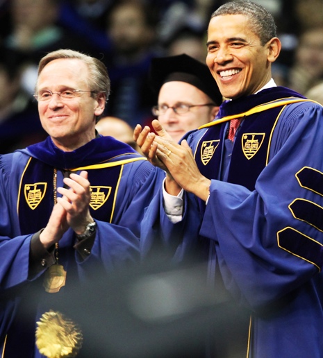 Father Jenkins and Obama.