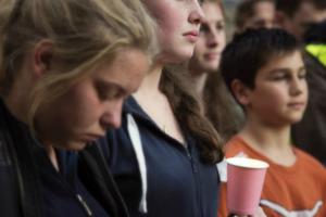 Participants hold candles at an Aug. 22 pro-life vigil outside of Ireland's legislature in Dublin.