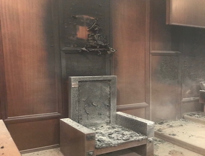 The Co-Cathedral of St. Thomas More after the June 5, 2019 fire.